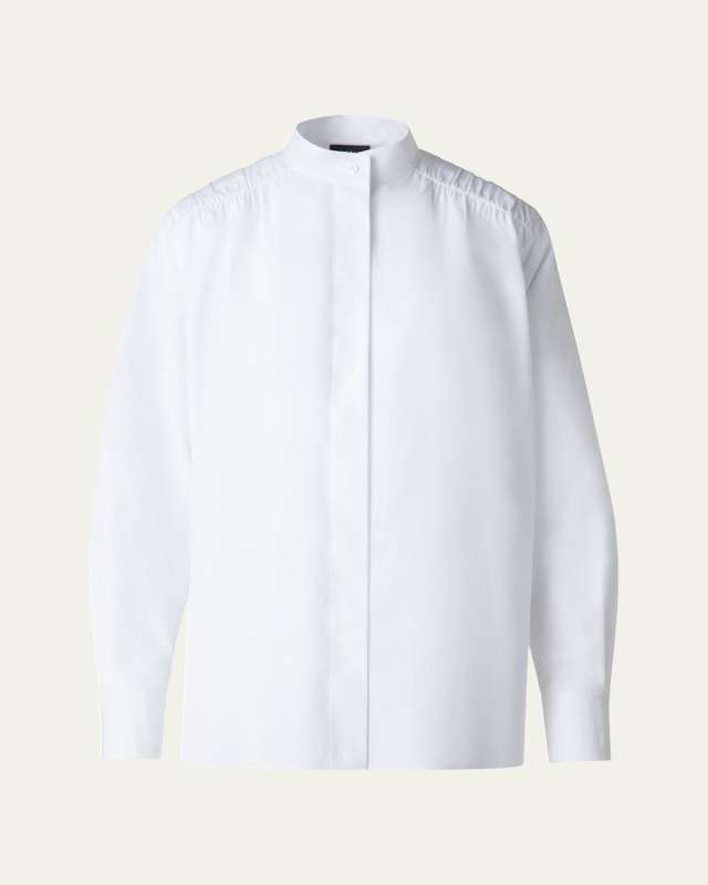 Gathered Shoulder Button Down Poplin Blouse